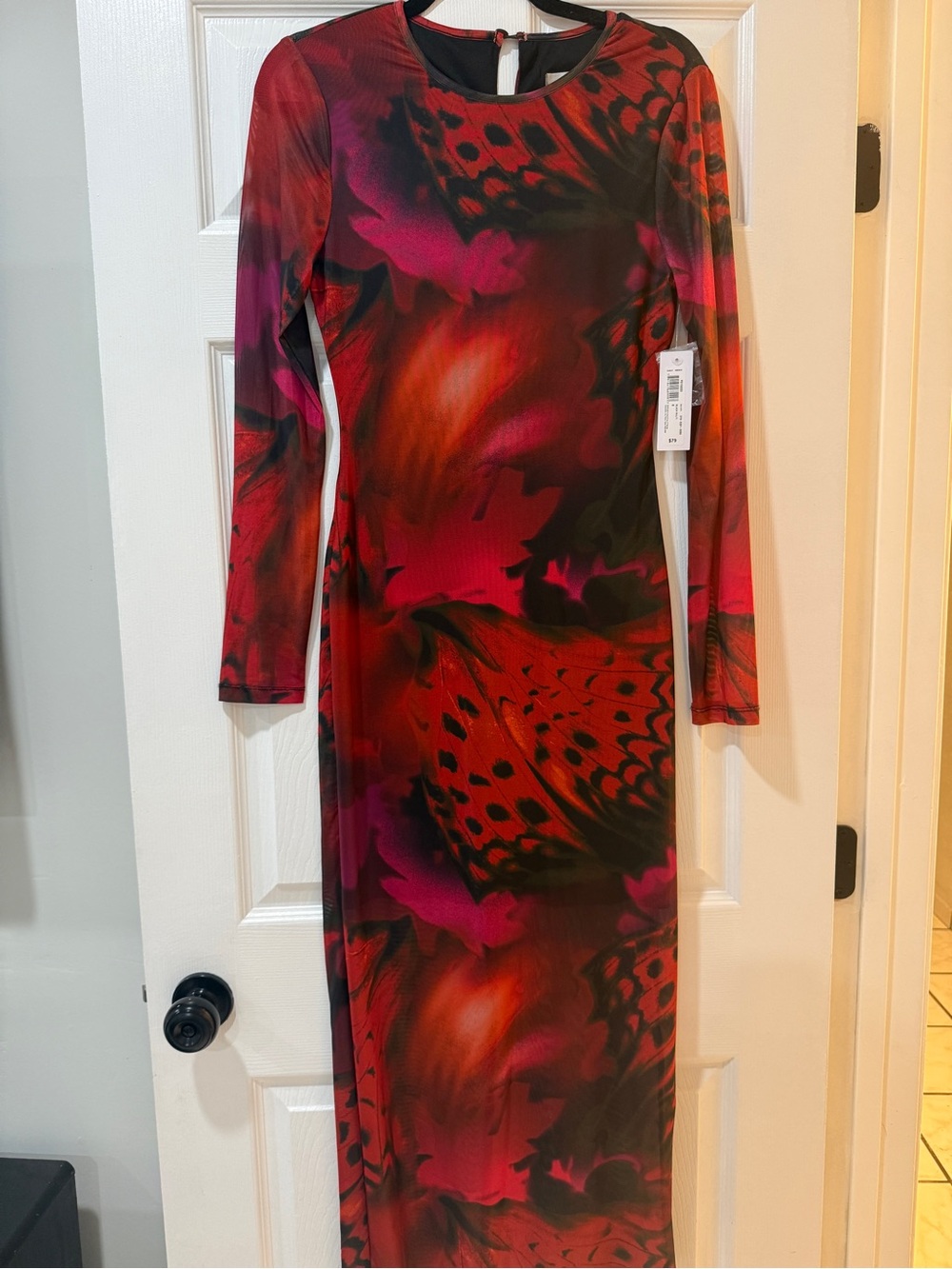 jcpenney Red and Pink Long-Sleeve Maxi Dress